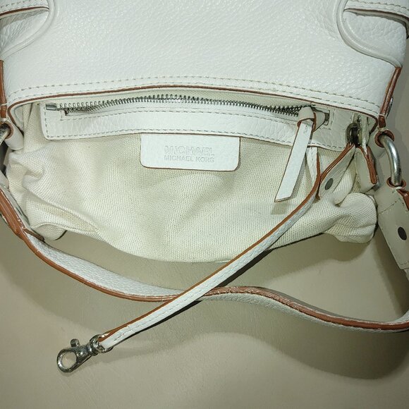 Michael Kors White Leather Shoulder Bag Accents Silver Hardware Crossbody Hoops - Picture 2 of 10